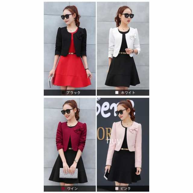 ジャケット ノーカラー レディース 長袖 ボレロ 黒 白 レッド ピンク 蝶結び ジャケット ノーカラー レディース 長袖 ボレロ 黒 白 レッド ピンク 蝶結び