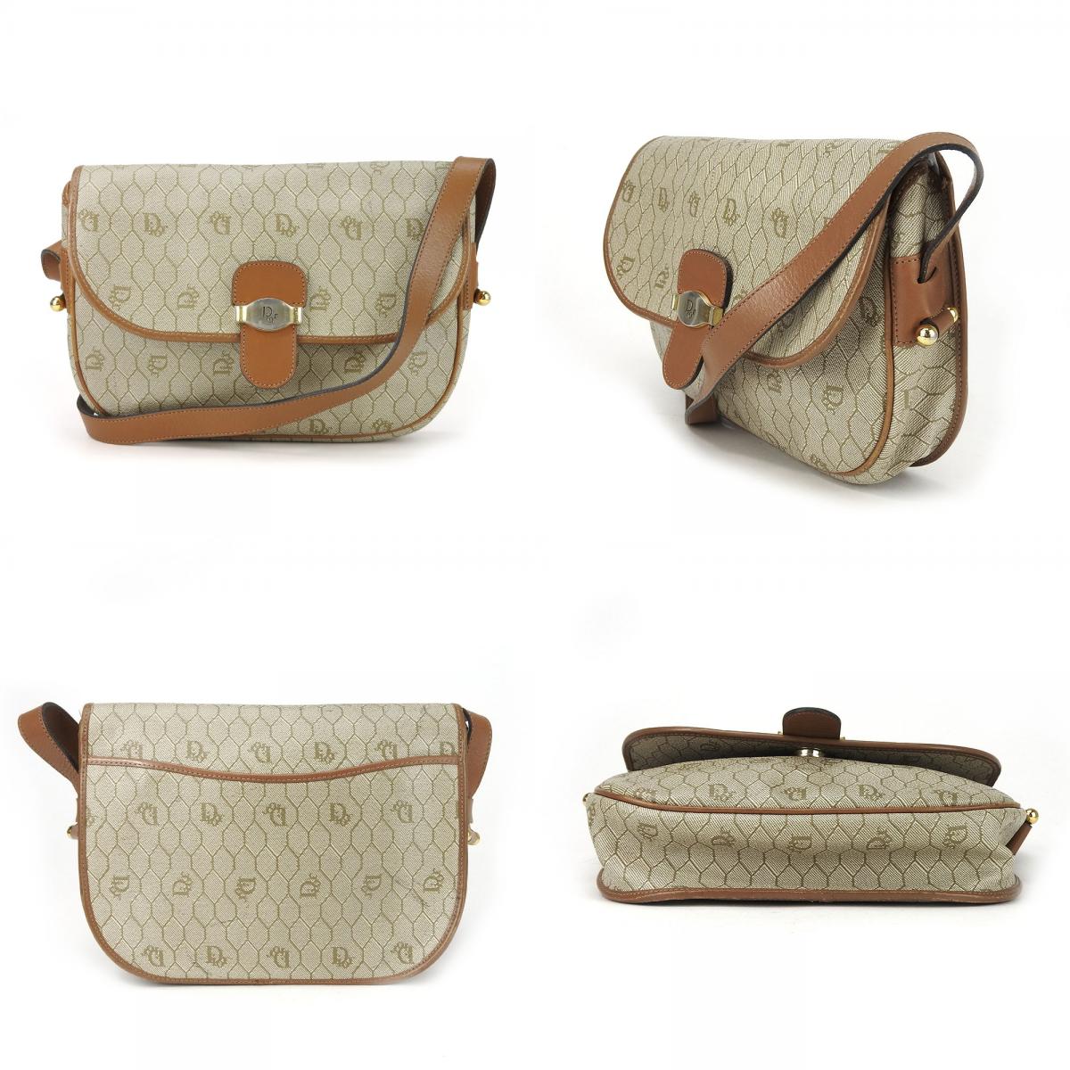 中古 ショルダーバッグ PVC レザー ベージュ ブラウン ハニカム柄 ポシェット 斜め掛け レディース 女性 中古 ショルダーバッグ PVC レザー ベージュ ブラウン ハニカム柄 ポシェット 斜め掛け レディース 女性