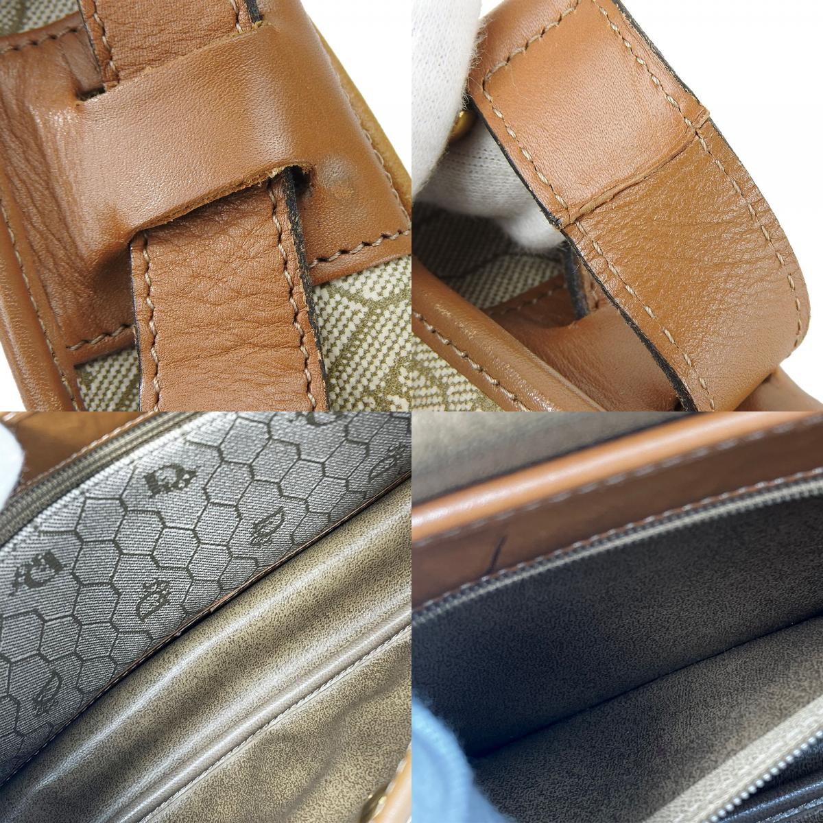 中古 ショルダーバッグ PVC レザー ベージュ ブラウン ハニカム柄 ポシェット 斜め掛け レディース 女性 中古 ショルダーバッグ PVC レザー ベージュ ブラウン ハニカム柄 ポシェット 斜め掛け レディース 女性