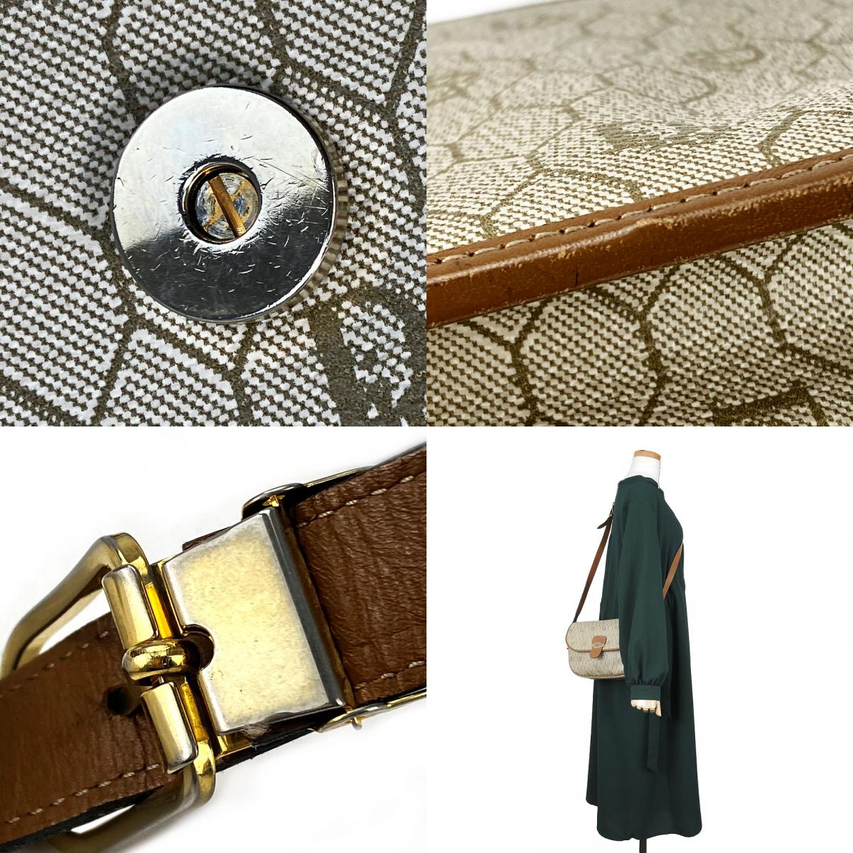 中古 ショルダーバッグ PVC レザー ベージュ ブラウン ハニカム柄 ポシェット 斜め掛け レディース 女性 中古 ショルダーバッグ PVC レザー ベージュ ブラウン ハニカム柄 ポシェット 斜め掛け レディース 女性