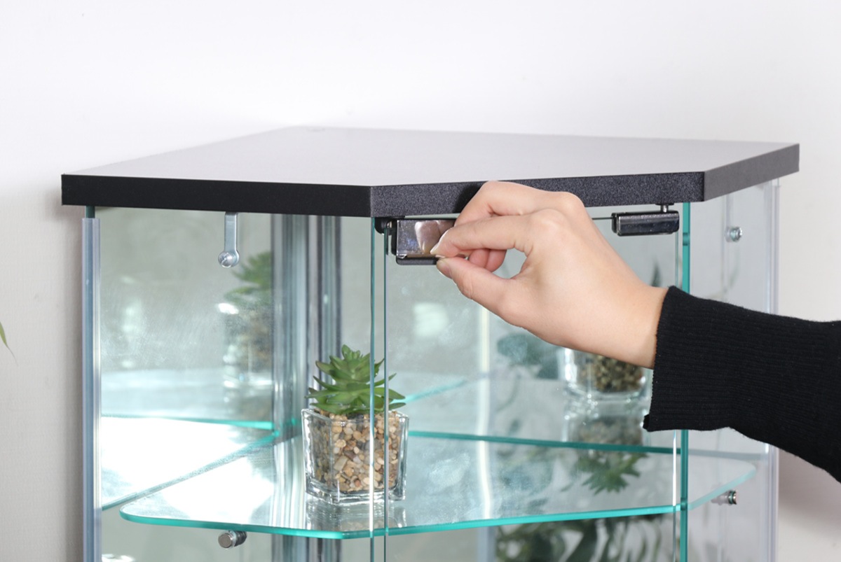 コレクションケース ガラス コーナー型 五角形 背面ミラー 卓上 コレクション ラック 棚 ディスプレイ ガラス製 全面ガラス 棚上 コーナー 収納 展示 フィギュアケース 見せる収納