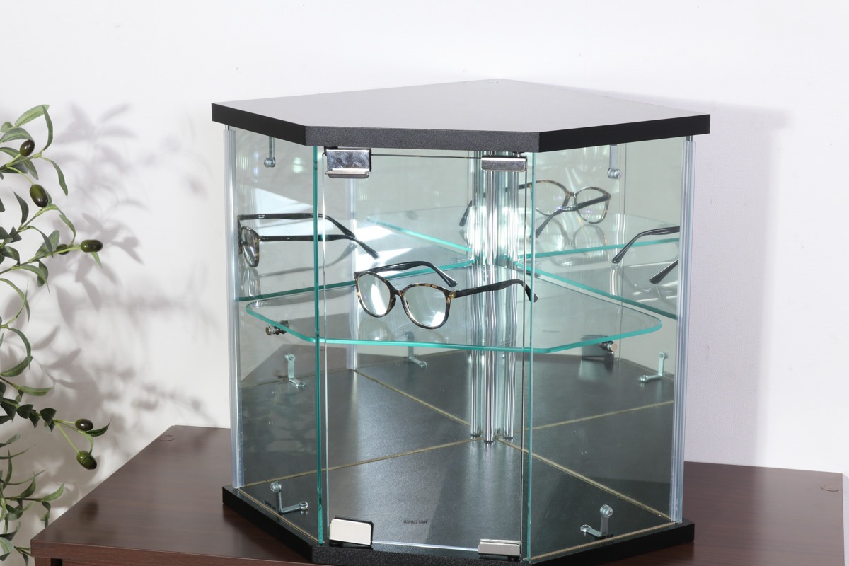 コレクションケース ガラス コーナー型 五角形 背面ミラー 卓上 コレクション ラック 棚 ディスプレイ ガラス製 全面ガラス 棚上 コーナー 収納 展示 フィギュアケース 見せる収納