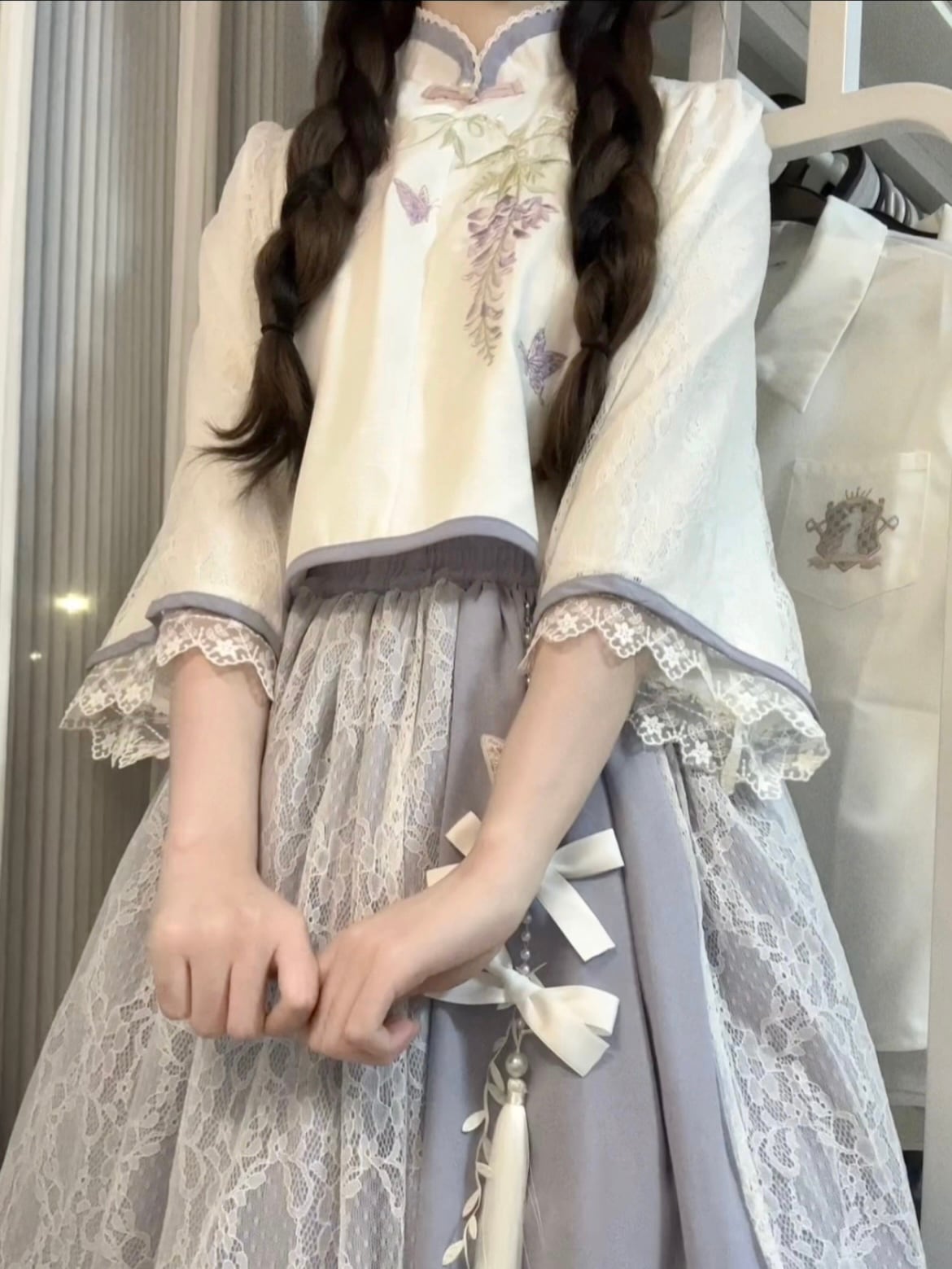 正規品デザイン紫藤語民新韓国改良cos要素上着半スカートセット春 正規品デザイン紫藤語民新韓国改良cos要素上着半スカートセット春