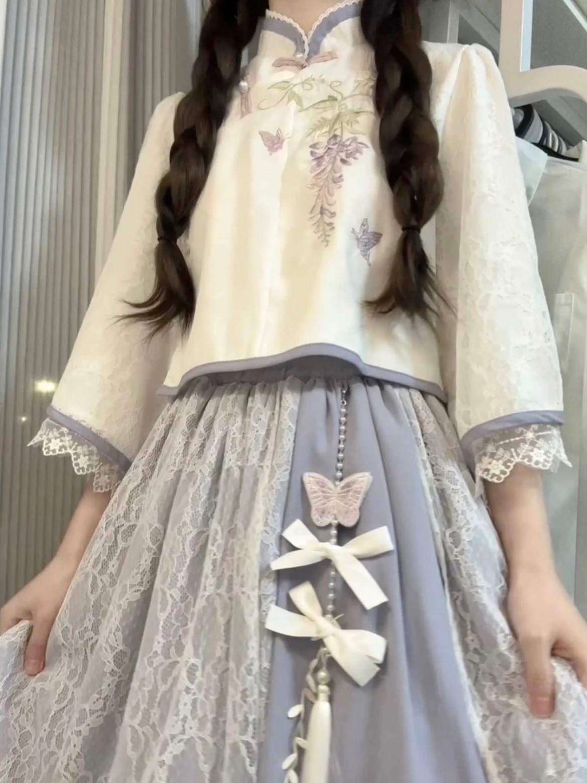 正規品デザイン紫藤語民新韓国改良cos要素上着半スカートセット春 正規品デザイン紫藤語民新韓国改良cos要素上着半スカートセット春