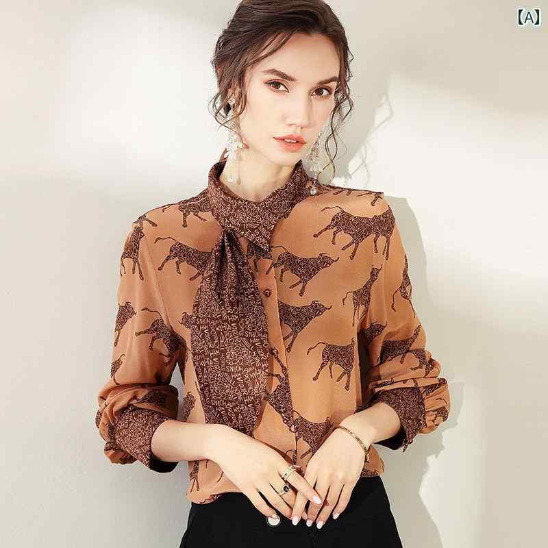 レディース シャツ ブラウス トップス 長袖 スタンドカラー レトロプリント アニマル おしゃれ クール かっこいい スタイリッシュ モダン カジュアルオフィス 通勤 レディース シャツ ブラウス トップス 長袖 スタンドカラー レトロプリント アニマル おしゃれ クール かっこいい スタイリッシュ モダン カジュアルオフィス 通勤