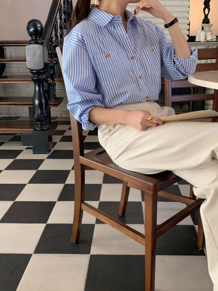 長袖 ストライプ シャツ レディース 春 秋 トップス 羽織り ライトアウター ボーイズライク シャツブラウス 開襟 開襟シャツ ブルー 青 カジュアル きれいめ シンプル 韓国ファッション 長袖 ストライプ シャツ レディース 春 秋 トップス 羽織り ライトアウター ボーイズライク シャツブラウス 開襟 開襟シャツ ブルー 青 カジュアル きれいめ シンプル 韓国ファッション