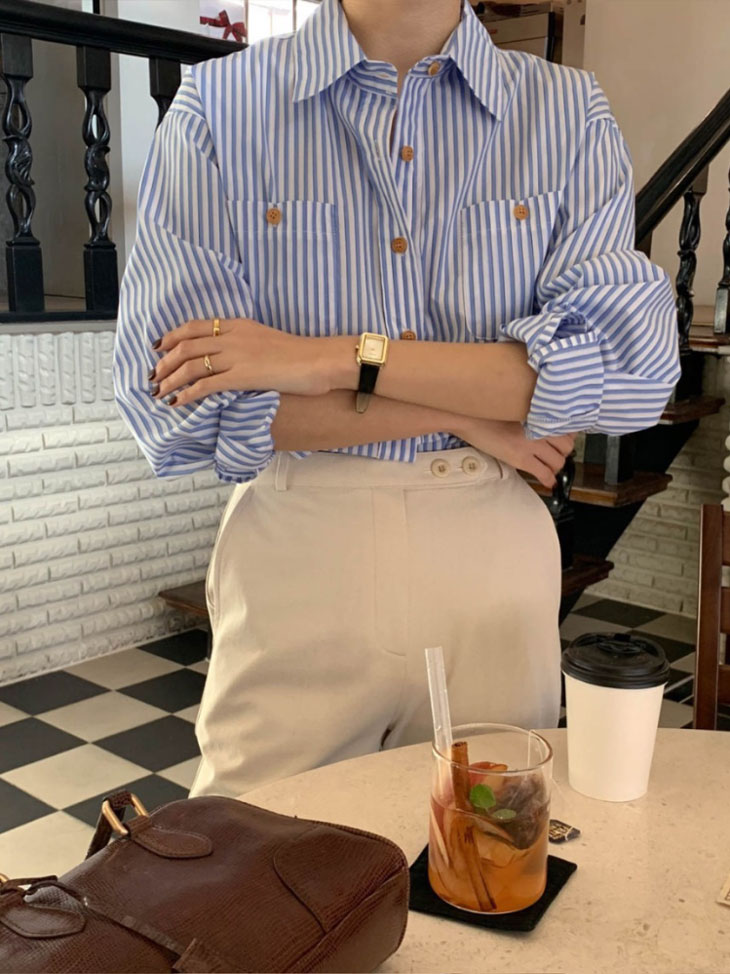 長袖 ストライプ シャツ レディース 春 秋 トップス 羽織り ライトアウター ボーイズライク シャツブラウス 開襟 開襟シャツ ブルー 青 カジュアル きれいめ シンプル 韓国ファッション 長袖 ストライプ シャツ レディース 春 秋 トップス 羽織り ライトアウター ボーイズライク シャツブラウス 開襟 開襟シャツ ブルー 青 カジュアル きれいめ シンプル 韓国ファッション