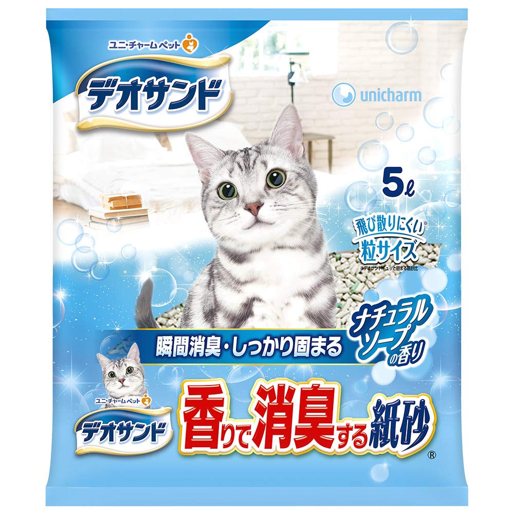 【まとめ買い】デオサンド 猫用 サンド 香りで消臭する 紙砂 ナチュラルソープの香り 30L(5L×6) おしっこ ペット用品 ユニチャーム