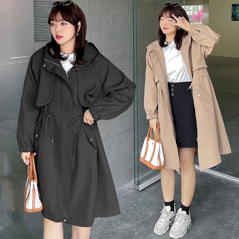 ノーカラーコート 韓国ニューファッションルースコートファットMMミドル丈ウインドブレーカーは薄手