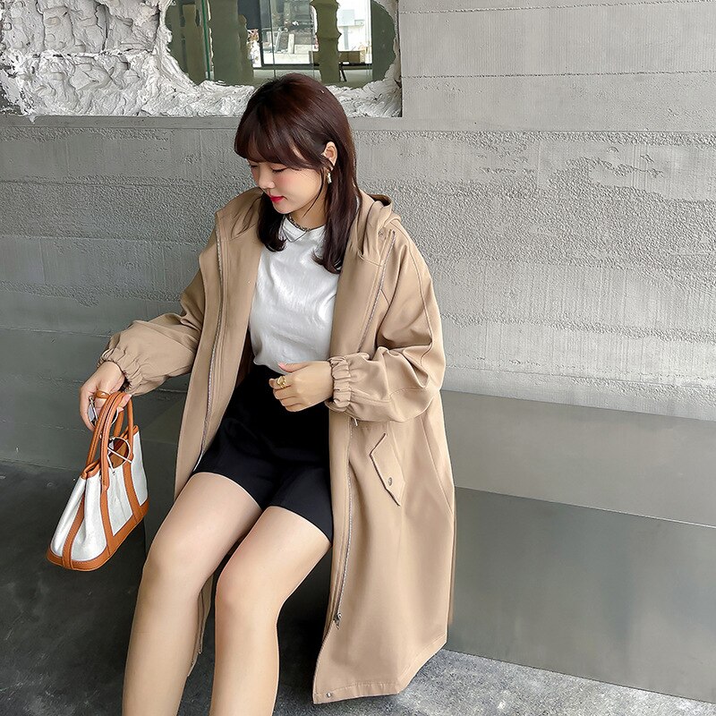ノーカラーコート 韓国ニューファッションルースコートファットMMミドル丈ウインドブレーカーは薄手