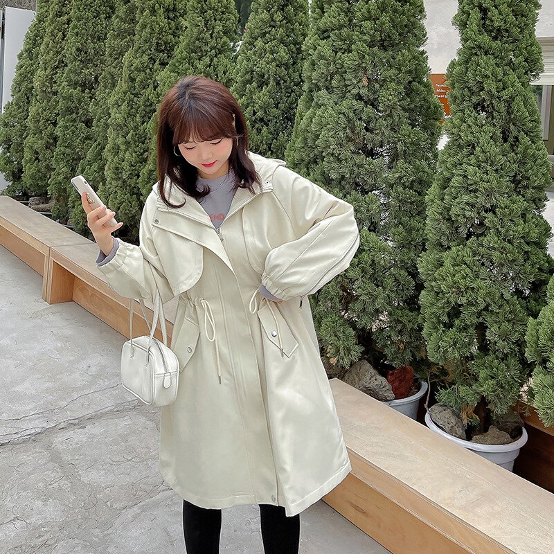 ノーカラーコート 韓国ニューファッションルースコートファットMMミドル丈ウインドブレーカーは薄手