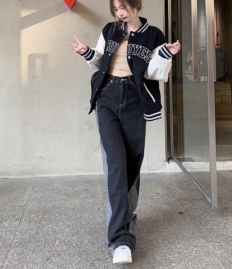 【 2色展開 】ストリート バイカラー デニム ワイドパンツ