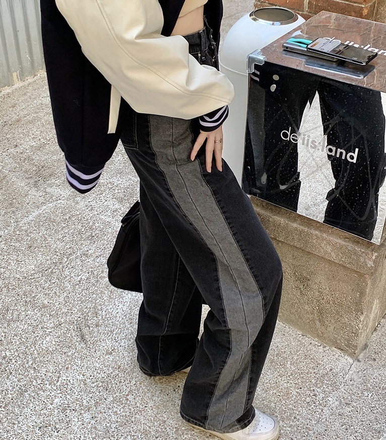 【 2色展開 】ストリート バイカラー デニム ワイドパンツ