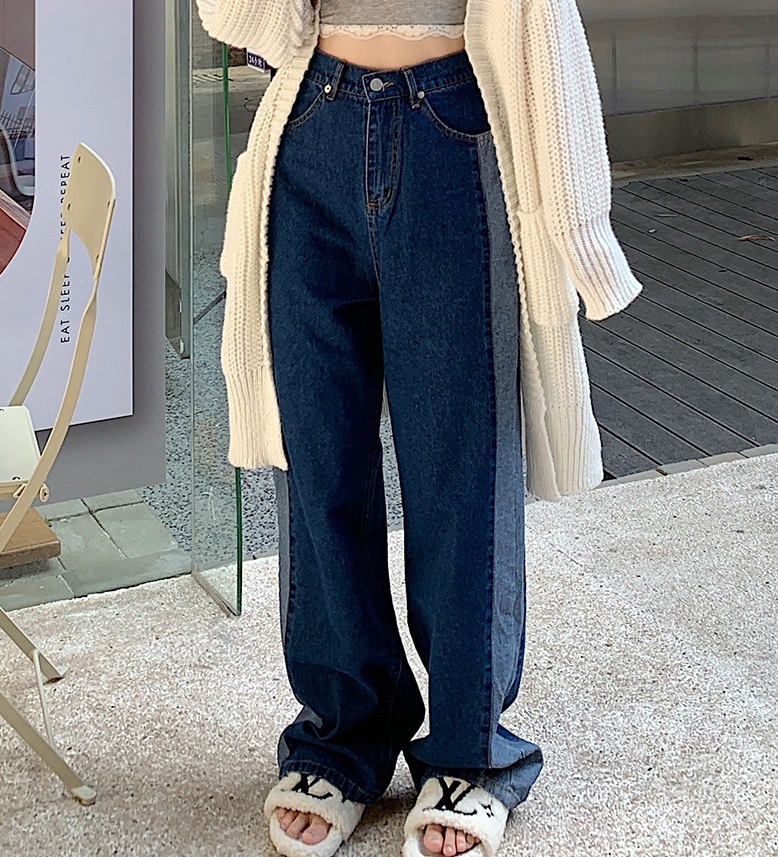 【 2色展開 】ストリート バイカラー デニム ワイドパンツ