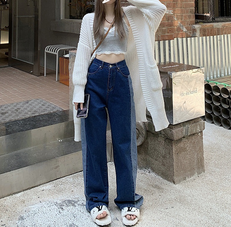 【 2色展開 】ストリート バイカラー デニム ワイドパンツ