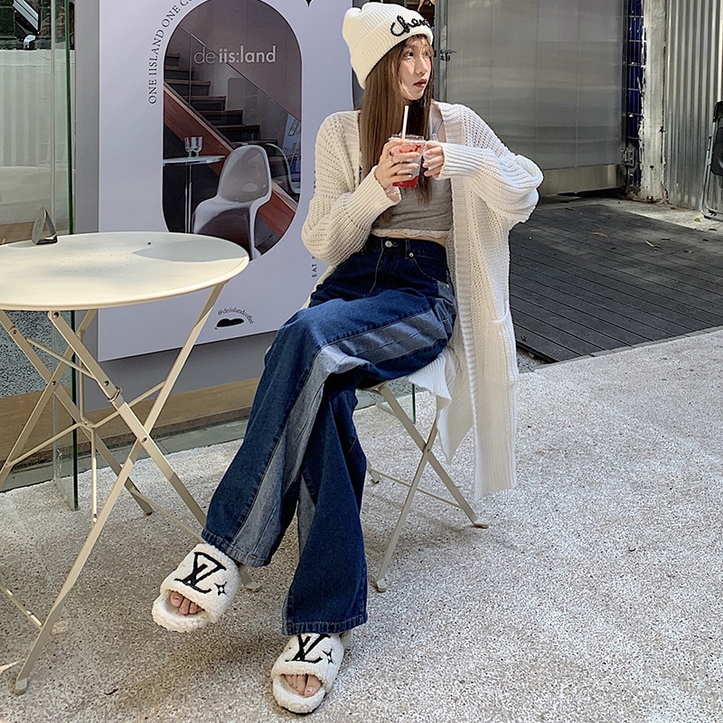 【 2色展開 】ストリート バイカラー デニム ワイドパンツ