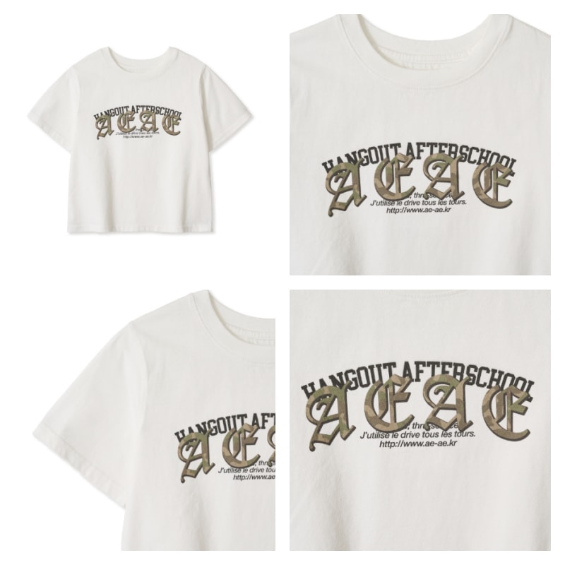 aeae【aeae】 LAYERED GOTHIC LOGO CROP T-SHIRTS : WHITE