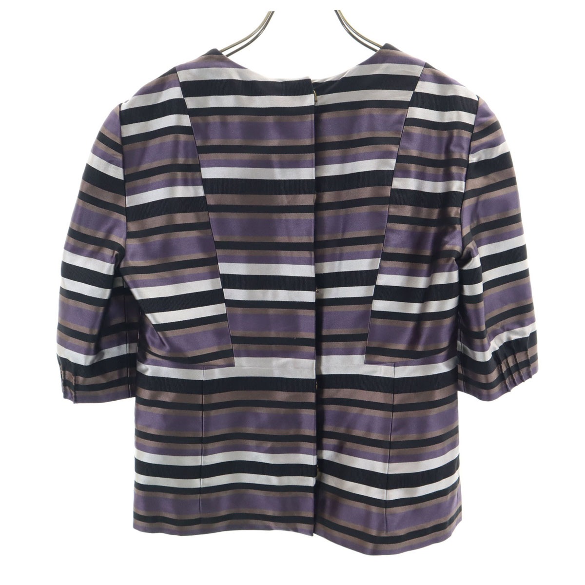 フランス製 シルクブレンド ボーダー柄 5分袖 ブラウス 38 パープル レディース 古着 フランス製 シルクブレンド ボーダー柄 5分袖 ブラウス 38 パープル レディース 古着