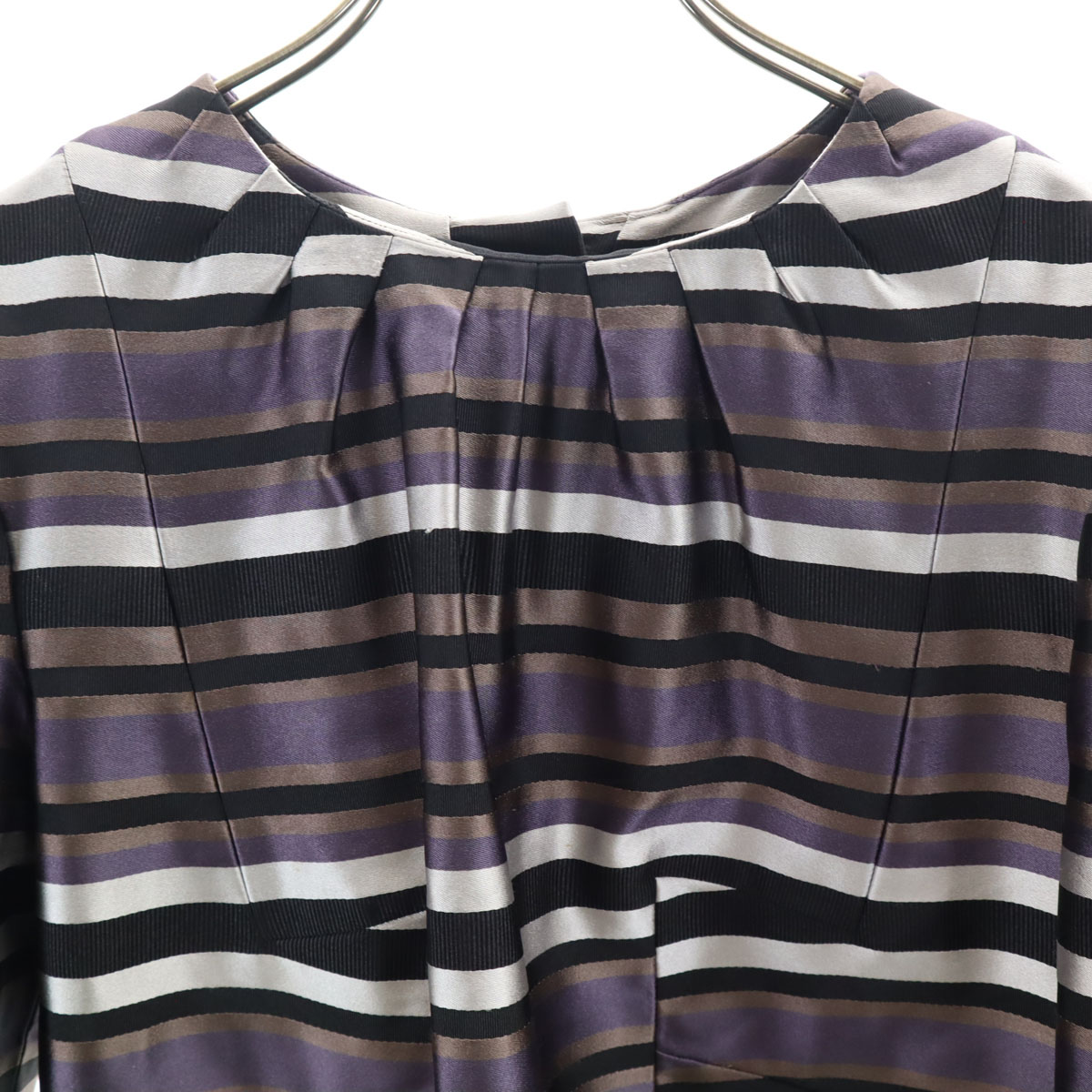 フランス製 シルクブレンド ボーダー柄 5分袖 ブラウス 38 パープル レディース 古着 フランス製 シルクブレンド ボーダー柄 5分袖 ブラウス 38 パープル レディース 古着
