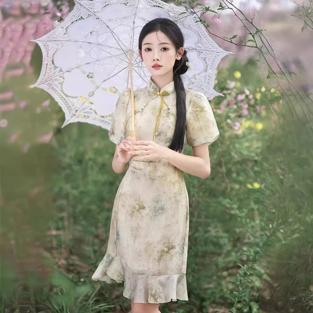 2024春夏改良チャイナドレスエレガントでスリム日常使いの新しいのエレガントなスタイル