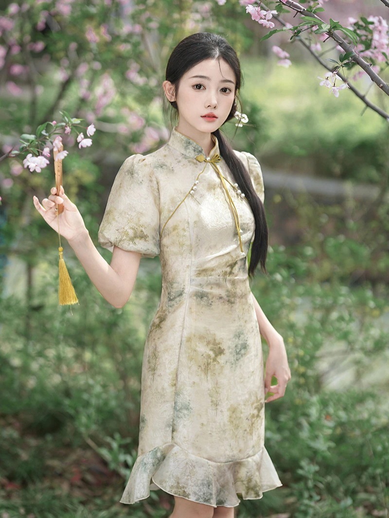 2024春夏改良チャイナドレスエレガントでスリム日常使いの新しいのエレガントなスタイル