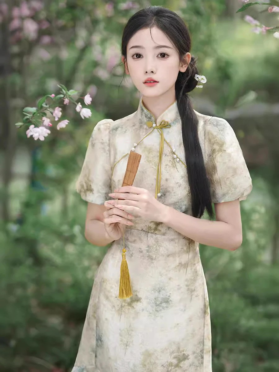 2024春夏改良チャイナドレスエレガントでスリム日常使いの新しいのエレガントなスタイル