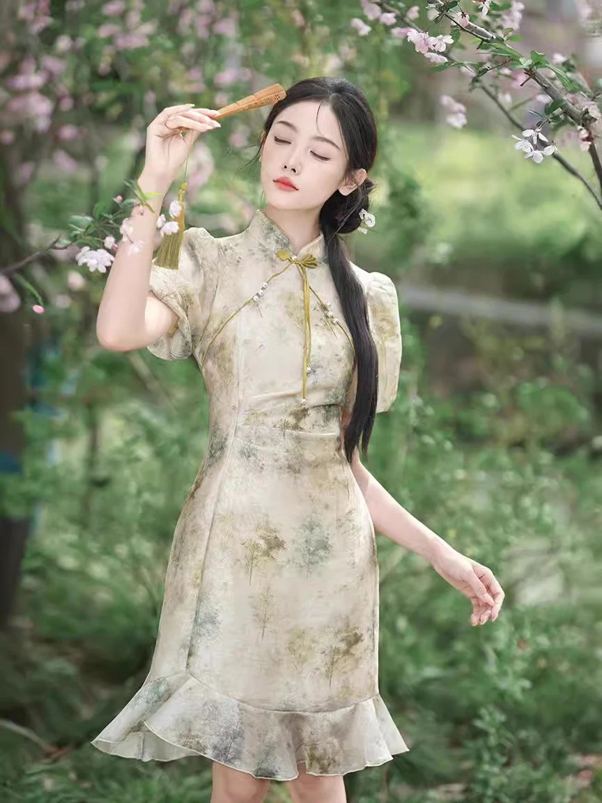 2024春夏改良チャイナドレスエレガントでスリム日常使いの新しいのエレガントなスタイル 2024春夏改良チャイナドレスエレガントでスリム日常使いの新しいのエレガントなスタイル