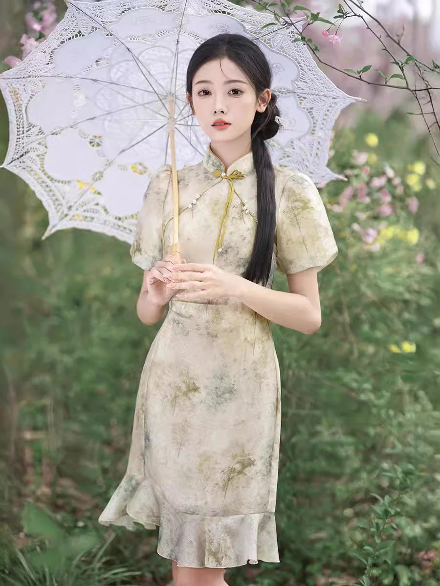 2024春夏改良チャイナドレスエレガントでスリム日常使いの新しいのエレガントなスタイル