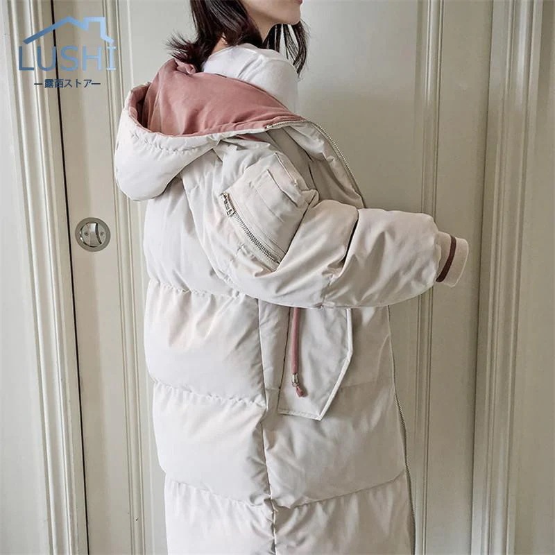 人気沸騰柄追加ダウンコートレディース冬服ロング丈フード付きキルティングダウンジップアップ無地秋冬ゆったり暖かいひざ丈保温防寒羽織りアウター軽量