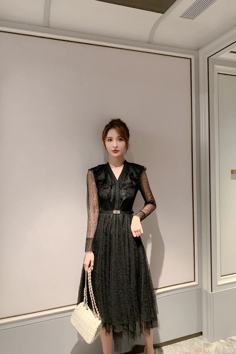 [急速出荷]式 二次会 ウェディング 結婚式 卒業式 披露宴 同窓会 お呼ばれ 大人 着痩せ パーティー ドレス ワンピ チュール vネック 秋