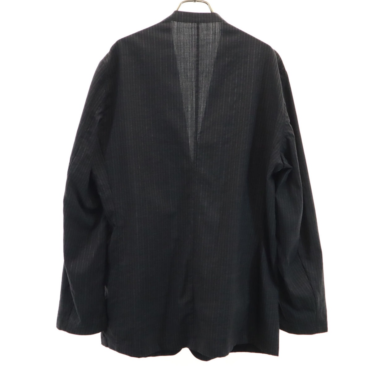 COLINA コリーナ 日本製 ストライプ柄 ノーカラージャケット L グレー メンズ 古着 COLINA コリーナ 日本製 ストライプ柄 ノーカラージャケット L グレー メンズ 古着