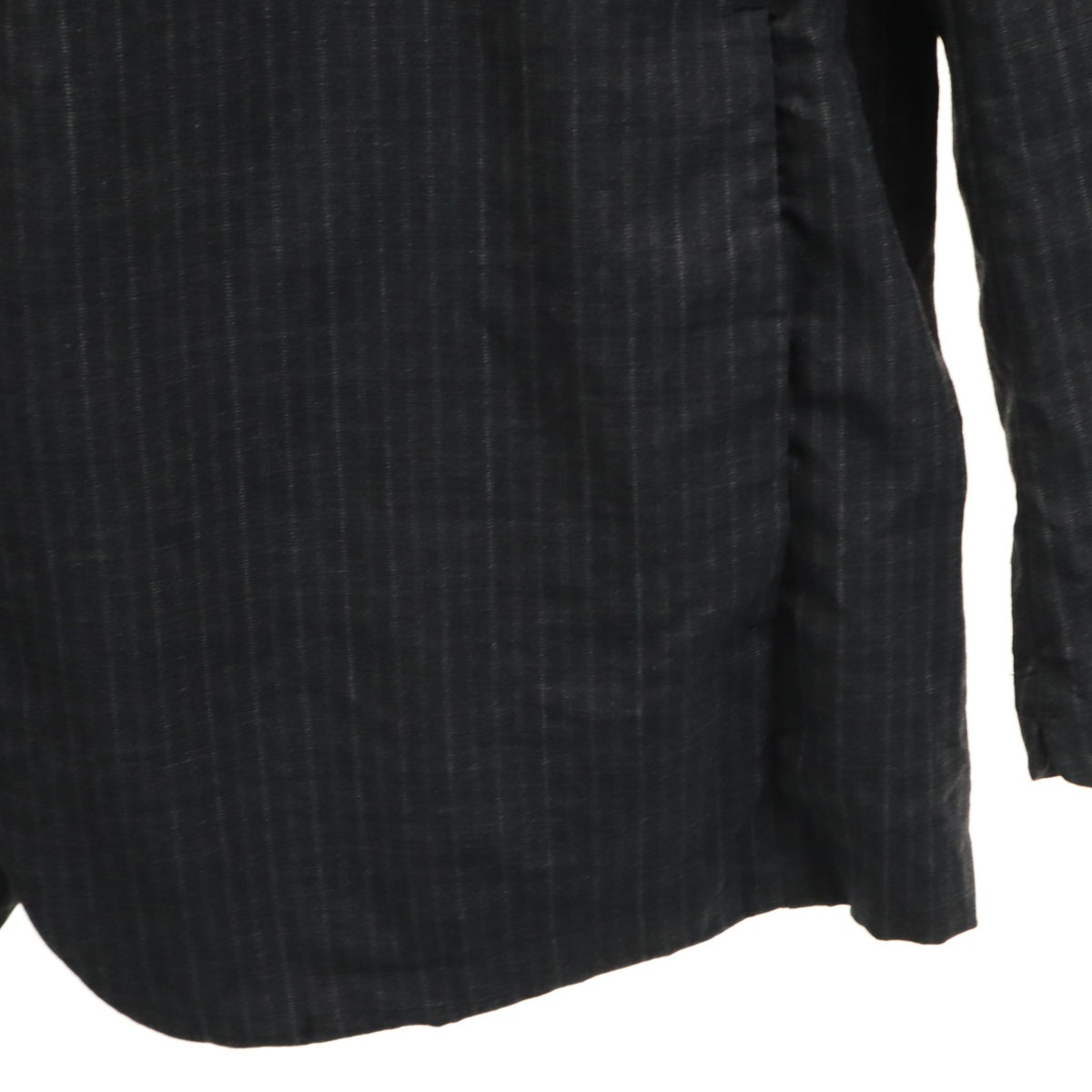 COLINA コリーナ 日本製 ストライプ柄 ノーカラージャケット L グレー メンズ 古着 COLINA コリーナ 日本製 ストライプ柄 ノーカラージャケット L グレー メンズ 古着