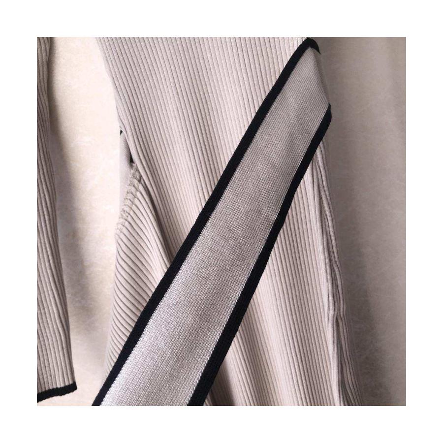 秋の新作 タイムセール 美ラインですらっと見せる！リボン付リブニットワンピース　膝下ワンピース　大人　シンプル　きれいめ　女性らしい　可愛い　タイトワンピース　韓国　ハイネッ 2枚購入で200円OFF