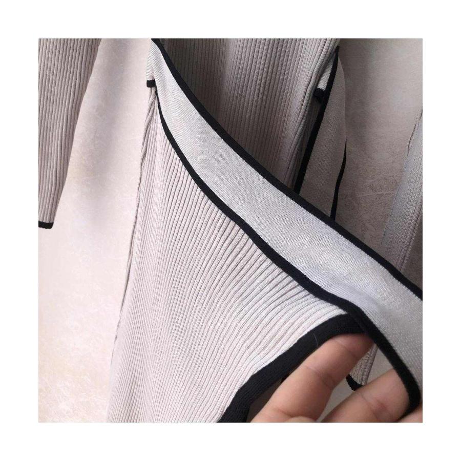 秋の新作 タイムセール 美ラインですらっと見せる！リボン付リブニットワンピース　膝下ワンピース　大人　シンプル　きれいめ　女性らしい　可愛い　タイトワンピース　韓国　ハイネッ 2枚購入で200円OFF