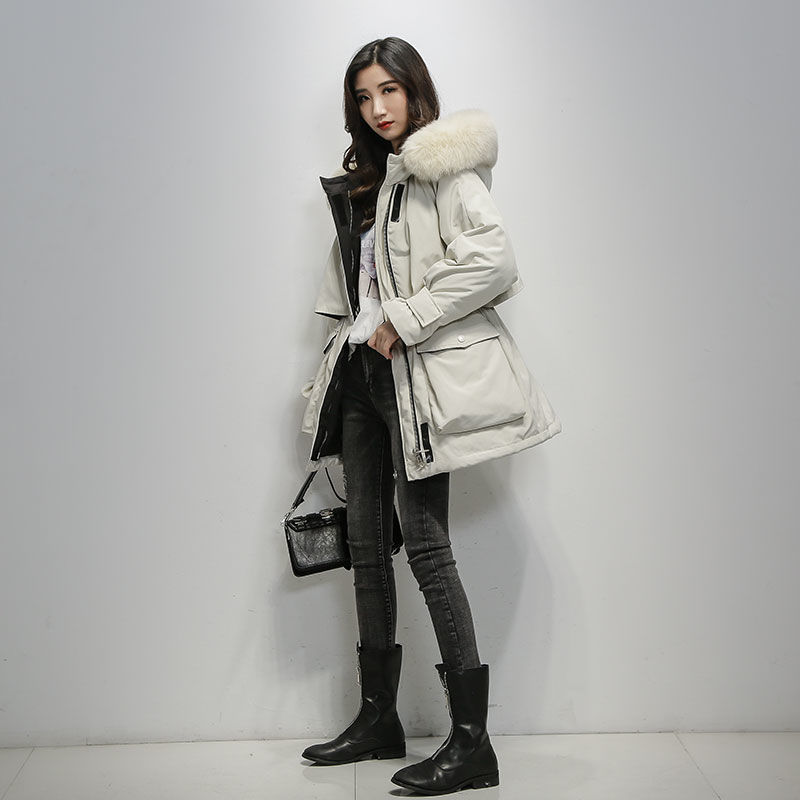 綿服の女性の中の長さの韓国版2024の新型ダウン綿服の女性はゆったりとした大きな襟の綿服のコートを厚くした