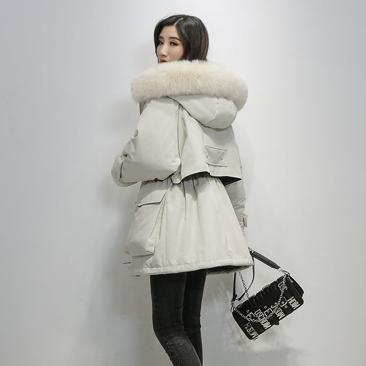 綿服の女性の中の長さの韓国版2024の新型ダウン綿服の女性はゆったりとした大きな襟の綿服のコートを厚くした