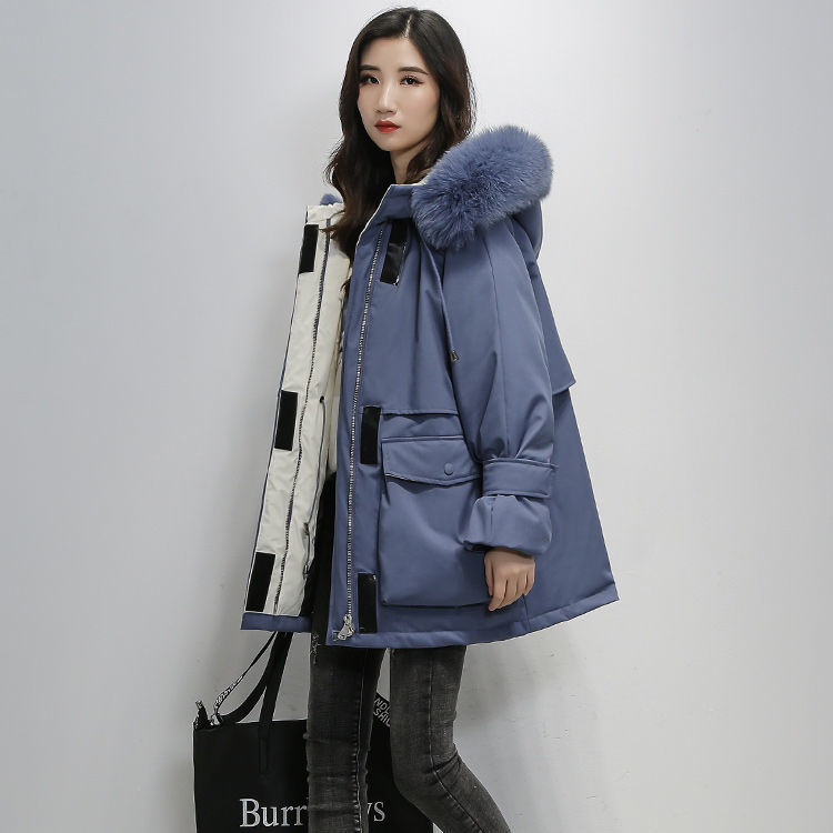 綿服の女性の中の長さの韓国版2024の新型ダウン綿服の女性はゆったりとした大きな襟の綿服のコートを厚くした