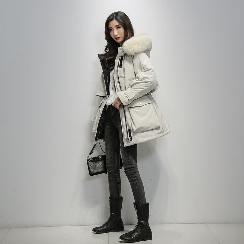 綿服の女性の中の長さの韓国版2024の新型ダウン綿服の女性はゆったりとした大きな襟の綿服のコートを厚くした