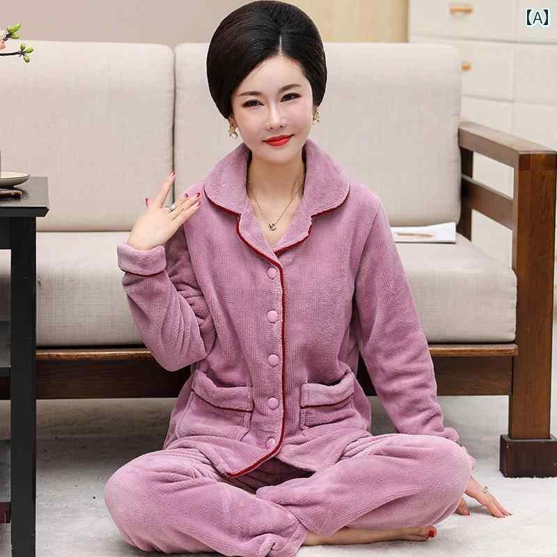 パジャマ レディース 秋冬 コーラル 起毛 大きめサイズ