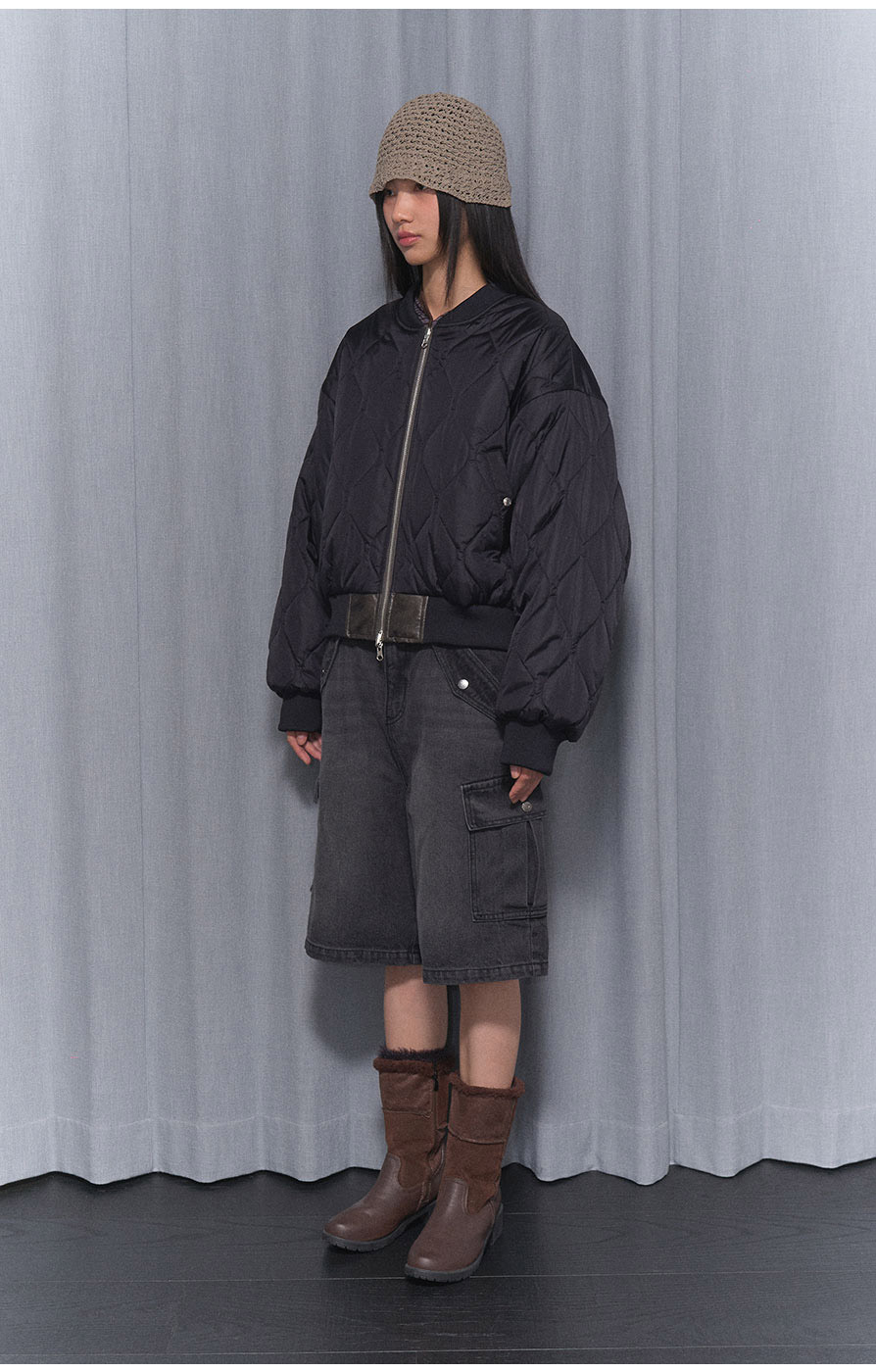 [NF]キルティングリバーシブルエンボジャンパーQUILTING REVERSIBLE EMBO JUMPER (BLACK)_F24ZA956 / （IVORY）_F24ZA956