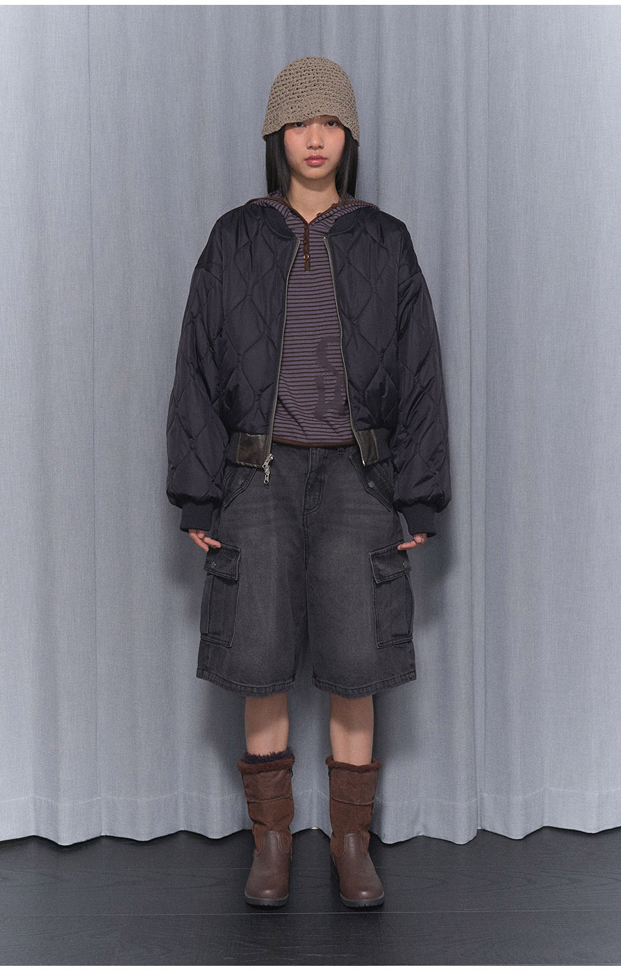 [NF]キルティングリバーシブルエンボジャンパーQUILTING REVERSIBLE EMBO JUMPER (BLACK)_F24ZA956 / （IVORY）_F24ZA956