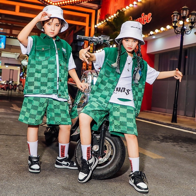 ヒップホップ子供用トレンド服デニムスーツヒップホップサマーボーイズヒップホップ子供服大道芸服ジャズダンス ヒップホップ子供用トレンド服デニムスーツヒップホップサマーボーイズヒップホップ子供服大道芸服ジャズダンス