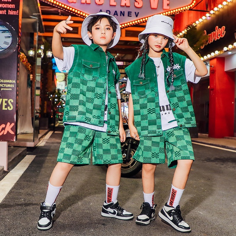 ヒップホップ子供用トレンド服デニムスーツヒップホップサマーボーイズヒップホップ子供服大道芸服ジャズダンス ヒップホップ子供用トレンド服デニムスーツヒップホップサマーボーイズヒップホップ子供服大道芸服ジャズダンス