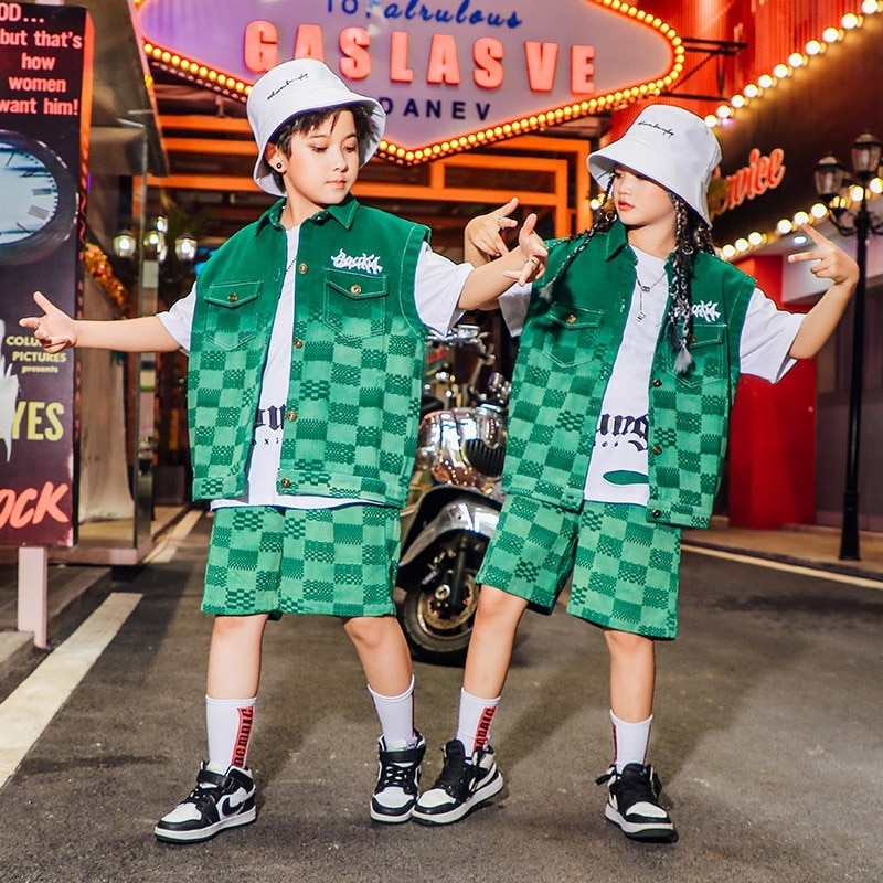 ヒップホップ子供用トレンド服デニムスーツヒップホップサマーボーイズヒップホップ子供服大道芸服ジャズダンス ヒップホップ子供用トレンド服デニムスーツヒップホップサマーボーイズヒップホップ子供服大道芸服ジャズダンス