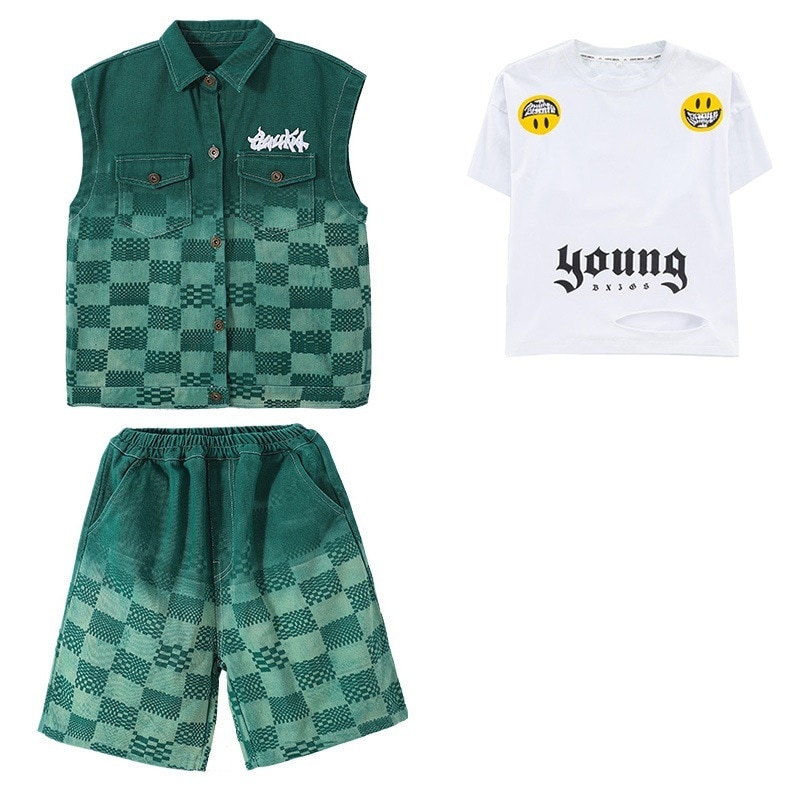 ヒップホップ子供用トレンド服デニムスーツヒップホップサマーボーイズヒップホップ子供服大道芸服ジャズダンス ヒップホップ子供用トレンド服デニムスーツヒップホップサマーボーイズヒップホップ子供服大道芸服ジャズダンス