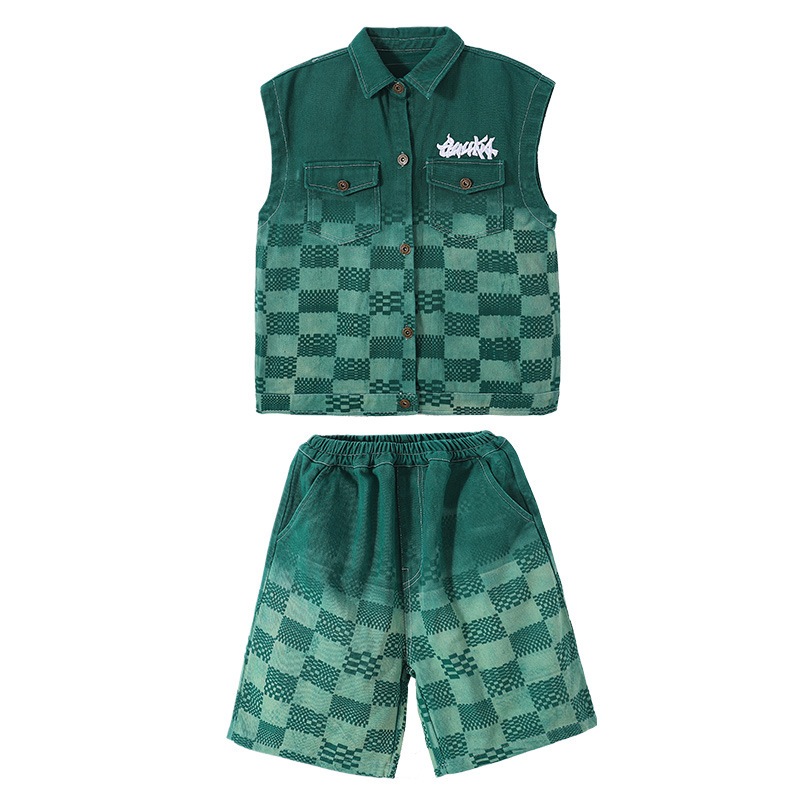 ヒップホップ子供用トレンド服デニムスーツヒップホップサマーボーイズヒップホップ子供服大道芸服ジャズダンス ヒップホップ子供用トレンド服デニムスーツヒップホップサマーボーイズヒップホップ子供服大道芸服ジャズダンス