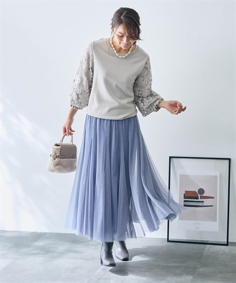 ニット 袖口フリルふんわり袖レースニット Hana服