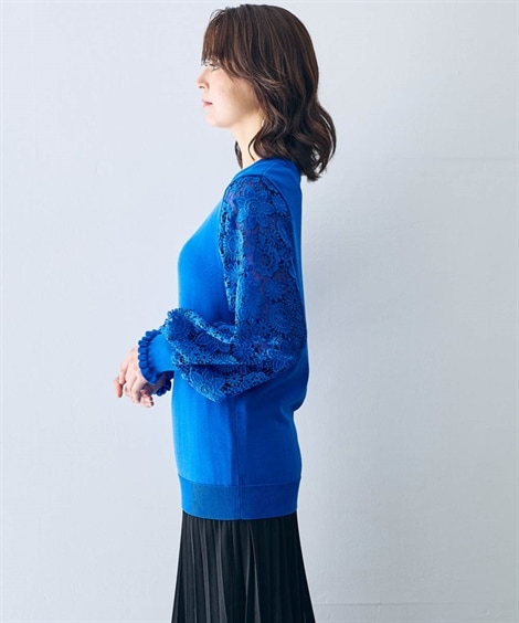 ニット 袖口フリルふんわり袖レースニット Hana服
