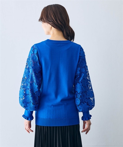 ニット 袖口フリルふんわり袖レースニット Hana服