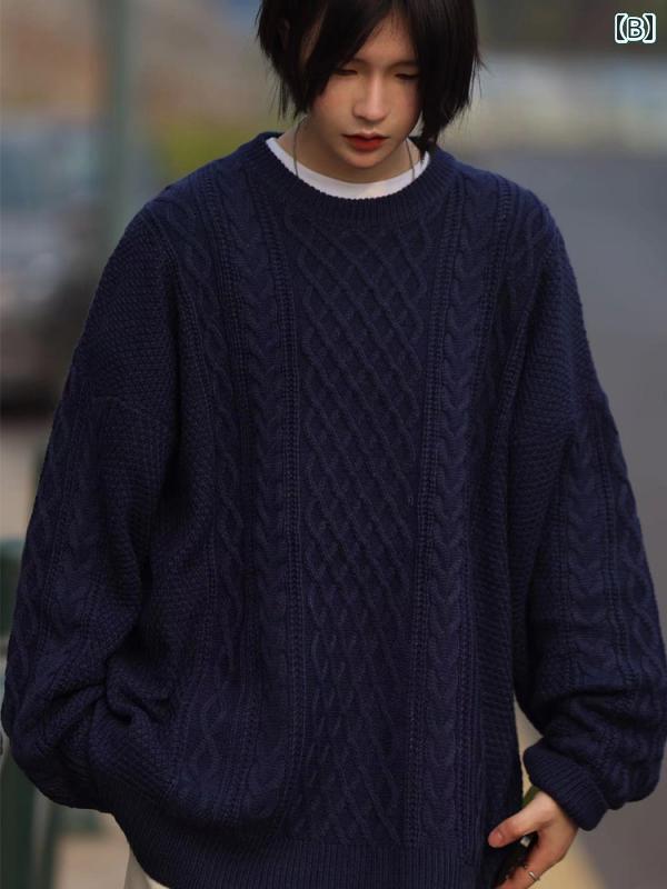 メンズ トップスス おしゃれ 厚手 麻 無地 シンプル 春秋 ニットウェア レディース セーター カップル シャツ